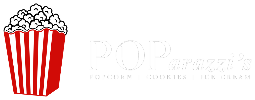 POParazzi’s original logo with white popcorn kernels and black outlines